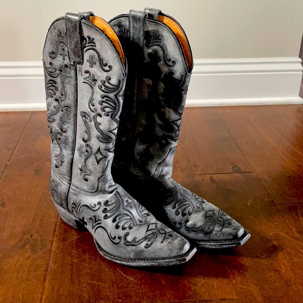 Shyanne Cowboy Distressed Grey Leather Boots sz 6.5